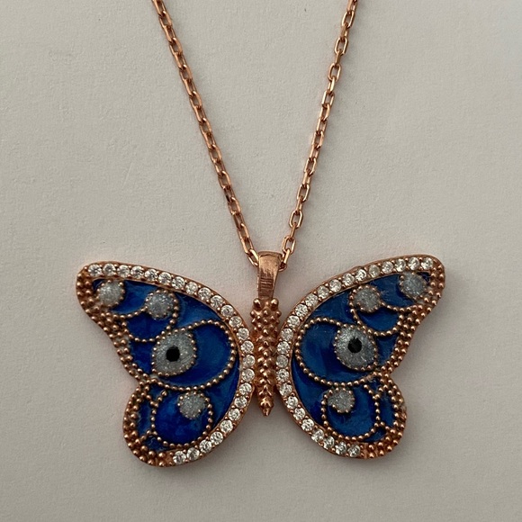 🦋 925 Silver butterfly blue evil eye cz necklace - Picture 6 of 6